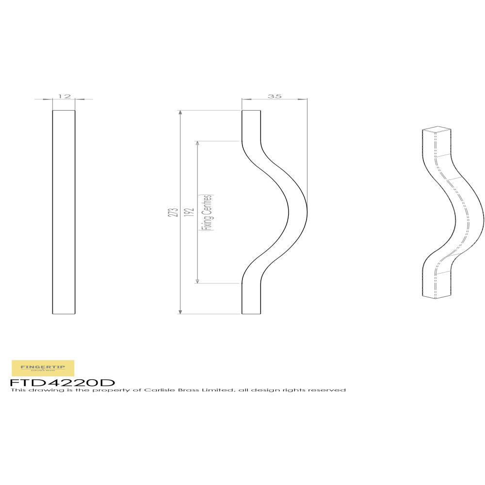 This image is a line drwaing of a FTD - Ovenco Handle 192mm - Polished Chrome available to order from Trade Door Handles in Kendal