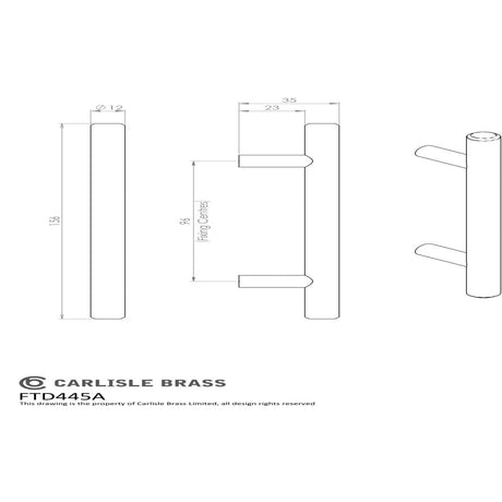 This image is a line drwaing of a FTD - Steel T-Bar Handle 96mm - Satin Nickel available to order from Trade Door Handles in Kendal