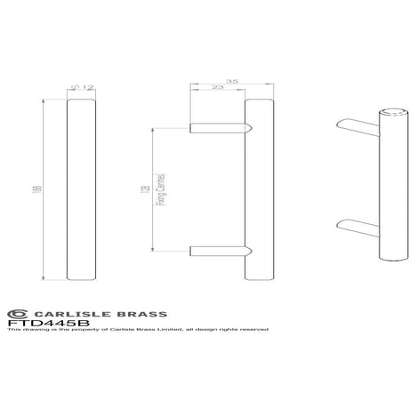 This image is a line drwaing of a FTD - Steel T-Bar Handle 128mm - Satin Nickel available to order from Trade Door Handles in Kendal