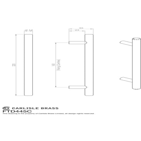 This image is a line drwaing of a FTD - Steel T-Bar Handle 160mm - Satin Nickel available to order from Trade Door Handles in Kendal