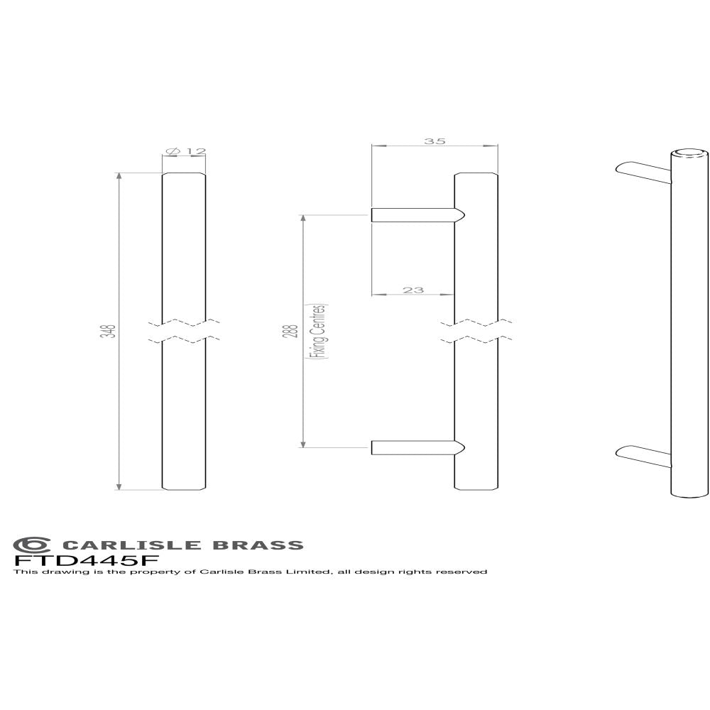 This image is a line drwaing of a FTD - Steel T-Bar Handle 288mm - Satin Nickel available to order from Trade Door Handles in Kendal