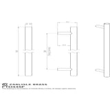 This image is a line drwaing of a FTD - Steel T-Bar Handle 288mm - Polished Chrome available to order from Trade Door Handles in Kendal