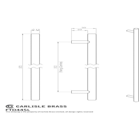 This image is a line drwaing of a FTD - Steel T-Bar Handle 512mm - Satin Nickel available to order from Trade Door Handles in Kendal