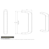 This image is a line drwaing of a FTD - D Handle 160mm - Polished Chrome available to order from Trade Door Handles in Kendal