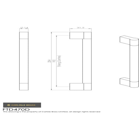 This image is a line drwaing of a FTD - Keyhole Handle 192mm - Satin Nickel/Polished Chrome available to order from Trade Door Handles in Kendal