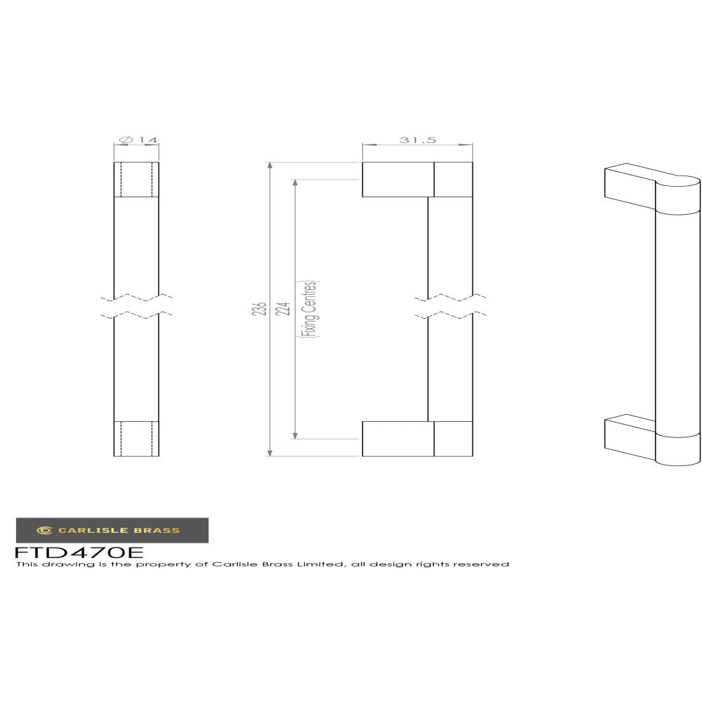 This image is a line drwaing of a FTD - Keyhole Handle 224mm - Satin Nickel/Polished Chrome available to order from Trade Door Handles in Kendal