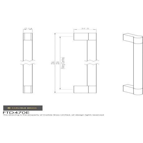 This image is a line drwaing of a FTD - Keyhole Handle 224mm - Satin Nickel/Polished Chrome available to order from Trade Door Handles in Kendal