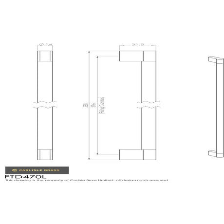 This image is a line drwaing of a FTD - Keyhole Handle 576mm - Satin Nickel/Polished Chrome available to order from Trade Door Handles in Kendal