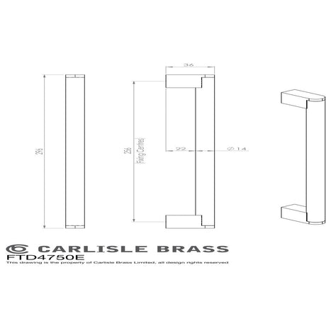 This image is a line drwaing of a FTD - Bar Handle 256mm - Satin Nickel/Stainless Steel available to order from Trade Door Handles in Kendal