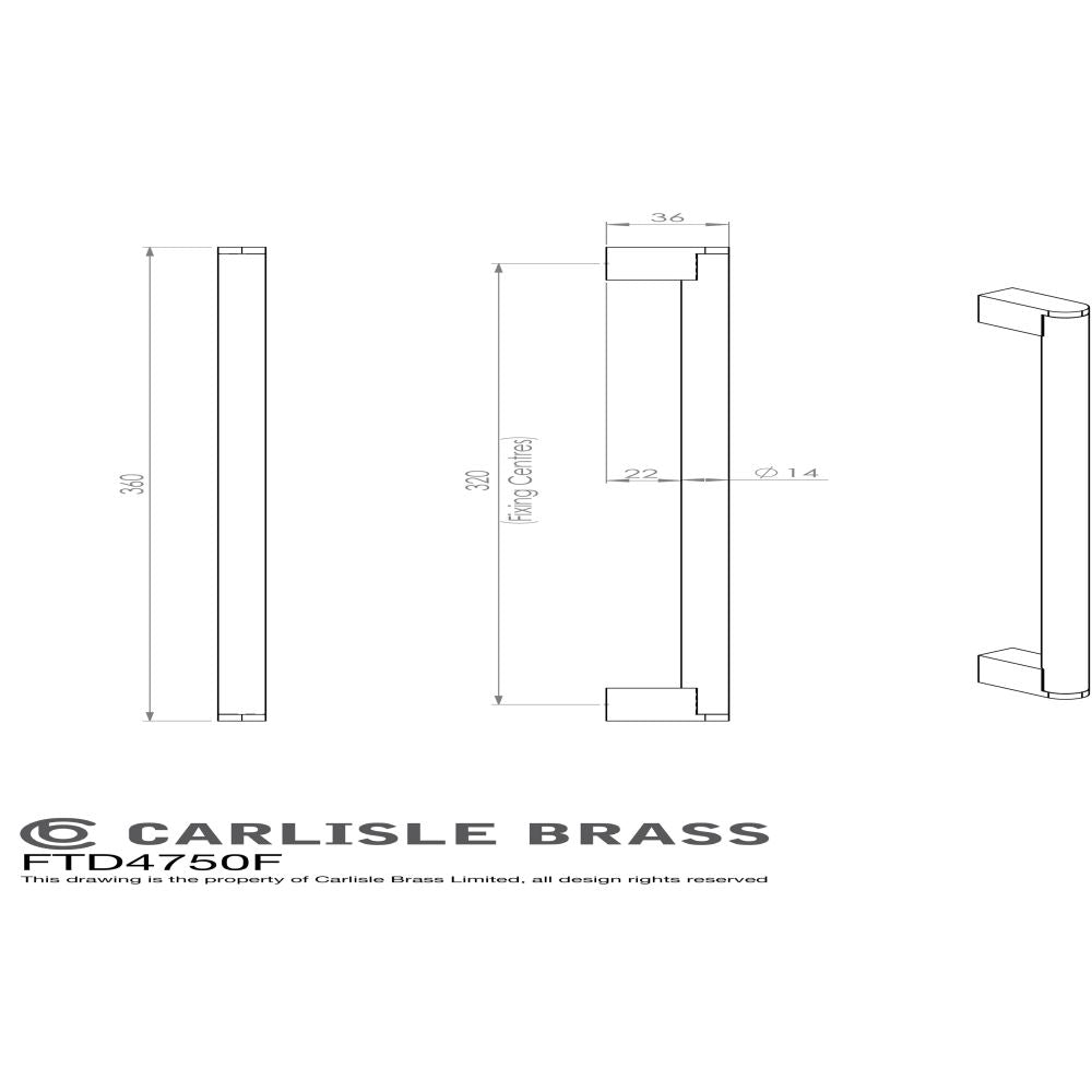 This image is a line drwaing of a FTD - Bar Handle 320mm - Satin Nickel/Stainless Steel available to order from Trade Door Handles in Kendal