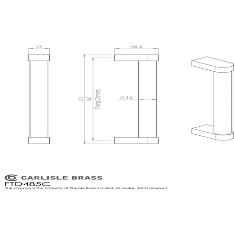 This image is a line drwaing of a FTD - Bauhaus Handle 160mm - Satin Nickel/Polished Chrome available to order from Trade Door Handles in Kendal