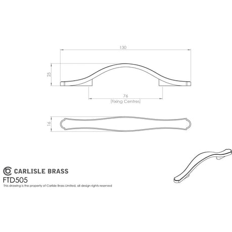 This image is a line drwaing of a FTD - Stepped Edge Bow Handle - Satin Nickel available to order from Trade Door Handles in Kendal