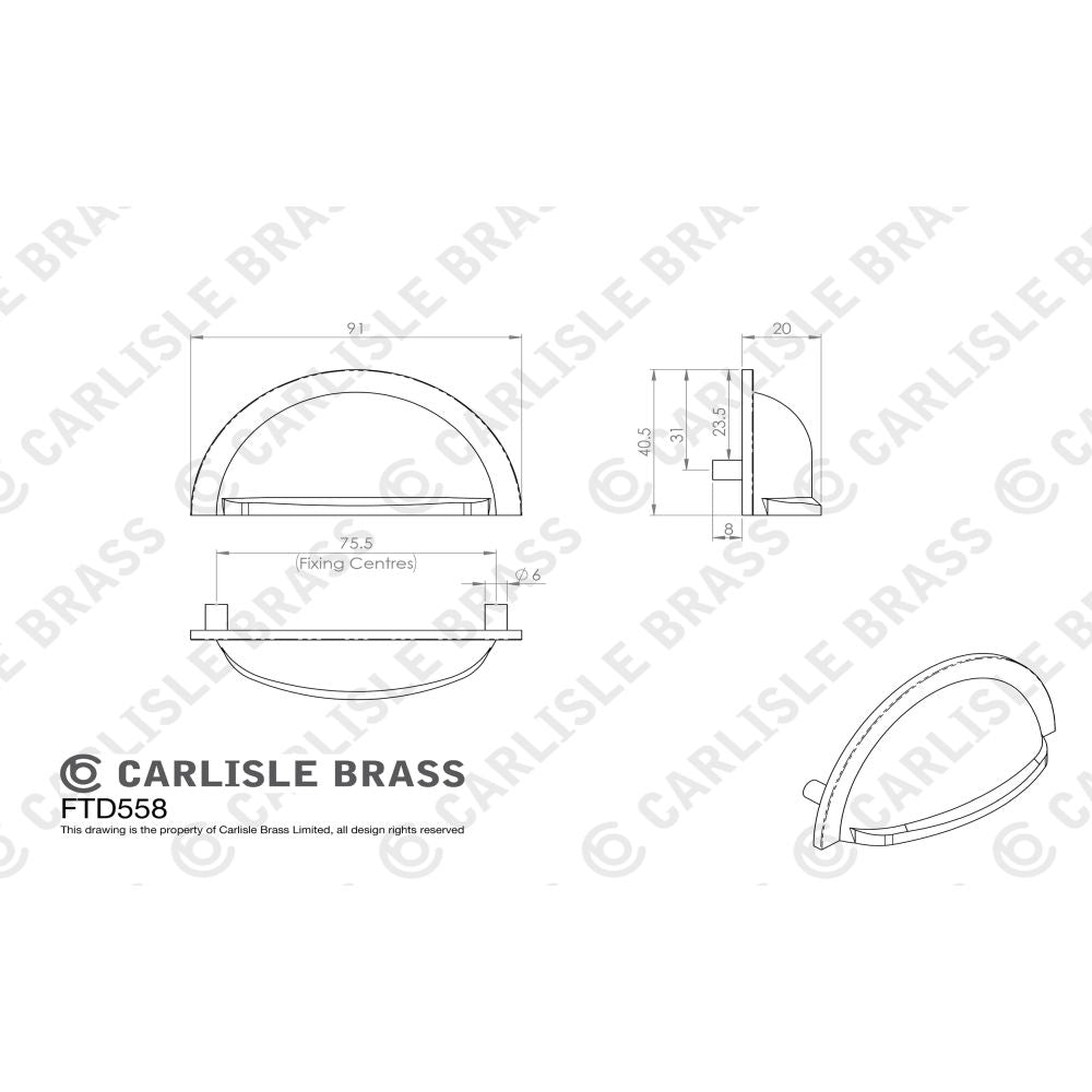 This image is a line drwaing of a FTD - Oxford Cup Pull 76mm - Satin Copper available to order from Trade Door Handles in Kendal