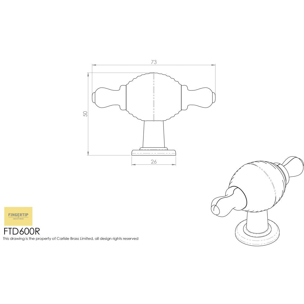 This image is a line drwaing of a FTD - Reeded Knob with Finial Ears - Satin Nickel available to order from Trade Door Handles in Kendal