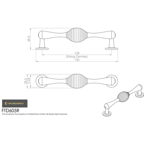 This image is a line drwaing of a FTD - Reeded Handle - Satin Nickel available to order from Trade Door Handles in Kendal