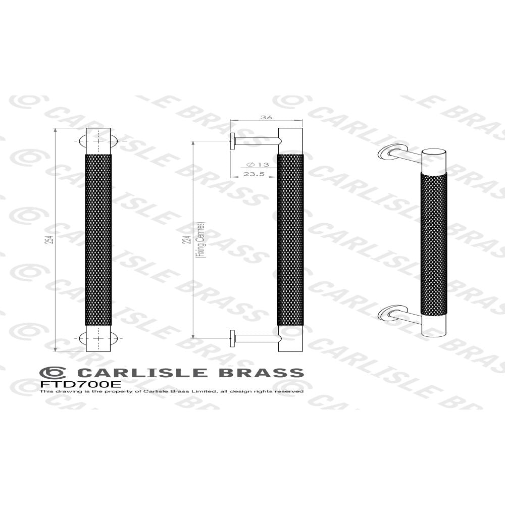 This image is a line drwaing of a FTD - Knurled Pull Handle 224mm c/c - Matt Black available to order from Trade Door Handles in Kendal