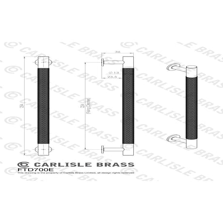 This image is a line drwaing of a Carlisle Brass - FTD Knurled Pull Handle 224mm c/c available to order from Trade Door Handles in Kendal