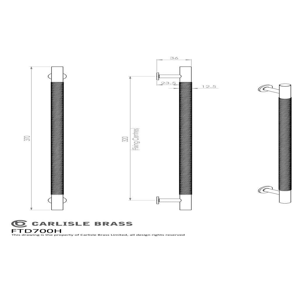 This image is a line drwaing of a FTD - Knurled Pull Handle 320mm c/c - Matt Black available to order from Trade Door Handles in Kendal