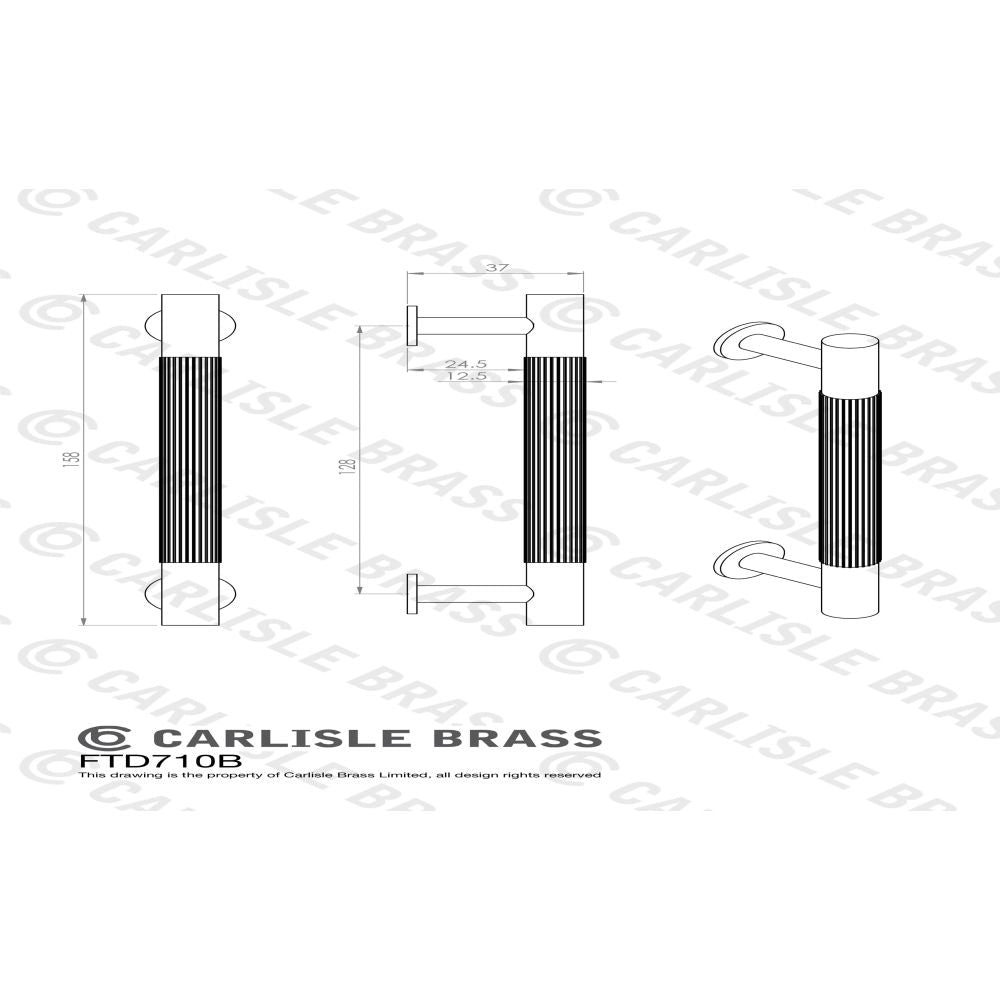 This image is a line drwaing of a Carlisle Brass - Lines Pull Handle 128mm c/c - Polished Chrome available to order from Trade Door Handles in Kendal