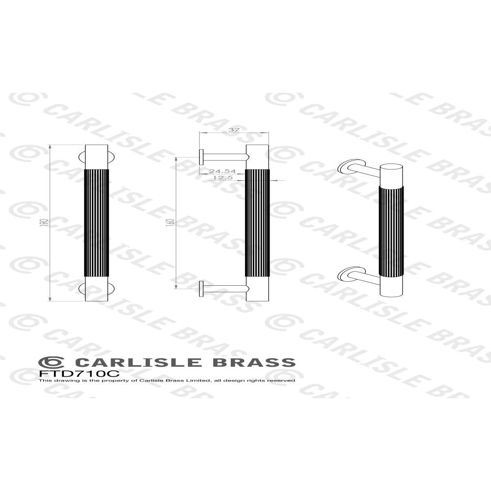 This image is a line drwaing of a Carlisle Brass - Lines Pull Handle 160mm c/c available to order from Trade Door Handles in Kendal