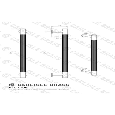 This image is a line drwaing of a Carlisle Brass - Lines Pull Handle 224mm c/c - Polished Chrome available to order from Trade Door Handles in Kendal