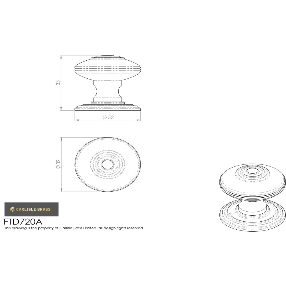 This image is a line drwaing of a FTD - Anderson Knob 32mm - Polished Nickel available to order from Trade Door Handles in Kendal