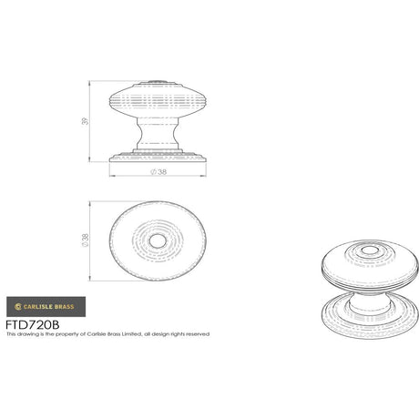 This image is a line drwaing of a FTD - Anderson Knob 38mm - Polished Nickel available to order from Trade Door Handles in Kendal