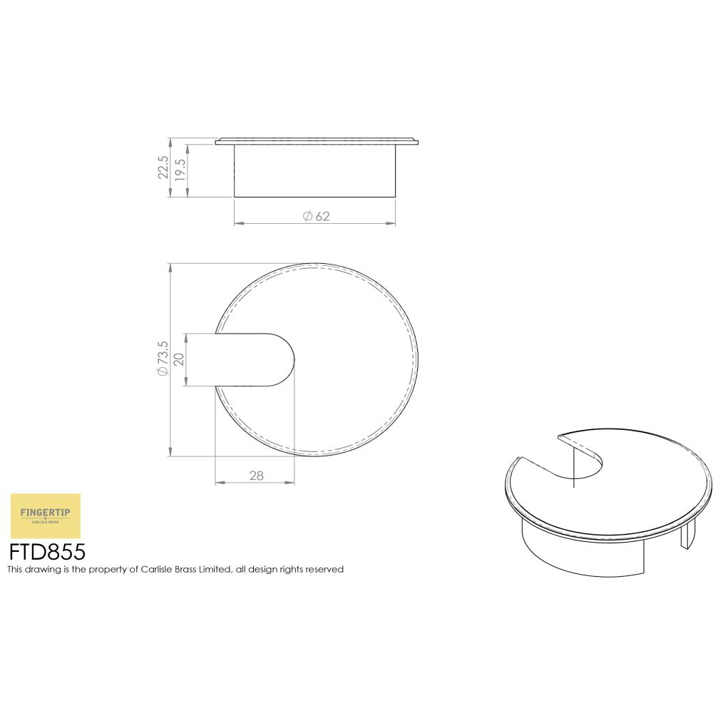 This image is a line drwaing of a FTD - Heavy Pattern Cable Tidy - Satin Nickel available to order from Trade Door Handles in Kendal