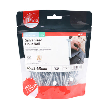 This is an image showing TIMCO Clout Nails - Galvanised - 65 x 2.65 - 0.5 Kilograms TIMbag available from T.H Wiggans Ironmongery in Kendal, quick delivery at discounted prices.