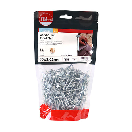 This is an image showing TIMCO Clout Nails - Galvanised - 30 x 2.65 - 1 Kilograms TIMbag available from T.H Wiggans Ironmongery in Kendal, quick delivery at discounted prices.