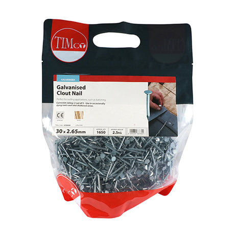 This is an image showing TIMCO Clout Nail - Galvanised - 30 x 2.65 - 2.5 Kilograms TIMbag available from T.H Wiggans Ironmongery in Kendal, quick delivery at discounted prices.