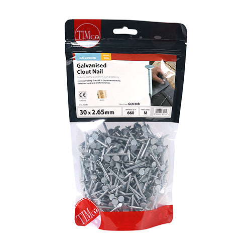 This is an image showing TIMCO Clout Nails - Galvanised - 30 x 2.65 - 0.5 Kilograms TIMbag available from T.H Wiggans Ironmongery in Kendal, quick delivery at discounted prices.
