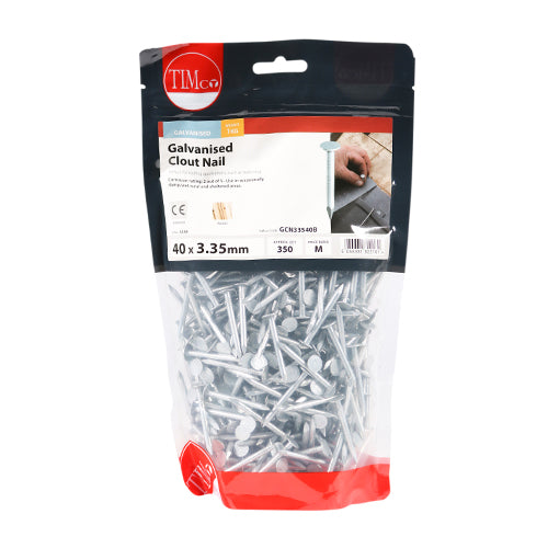 This is an image showing TIMCO Clout Nails - Galvanised - 40 x 3.35 - 1 Kilograms TIMbag available from T.H Wiggans Ironmongery in Kendal, quick delivery at discounted prices.