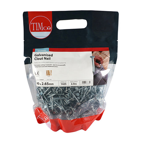 This is an image showing TIMCO Clout Nail - Galvanised - 40 x 2.65 - 2.5 Kilograms TIMbag available from T.H Wiggans Ironmongery in Kendal, quick delivery at discounted prices.