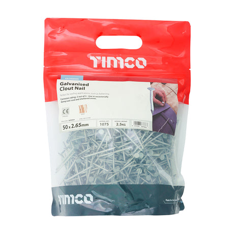 This is an image showing TIMCO Clout Nail - Galvanised - 50 x 2.65 - 2.5 Kilograms TIMbag available from T.H Wiggans Ironmongery in Kendal, quick delivery at discounted prices.