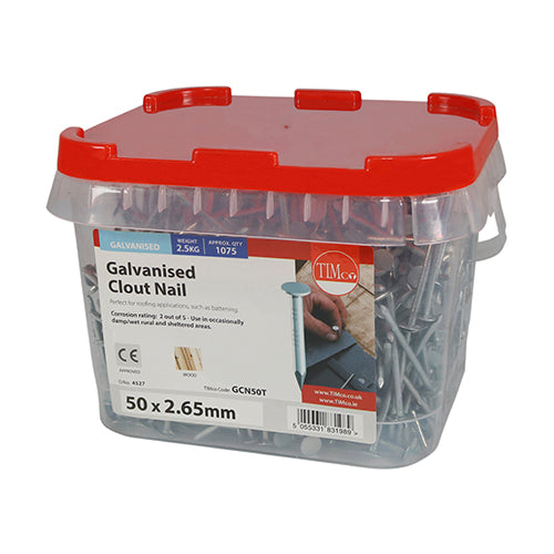 This is an image showing TIMCO Clout Nails - Galvanised - 50 x 2.65 - 2.5 Kilograms TIMtub available from T.H Wiggans Ironmongery in Kendal, quick delivery at discounted prices.