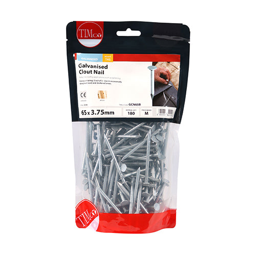 This is an image showing TIMCO Clout Nails - Galvanised - 65 x 3.75 - 1 Kilograms TIMbag available from T.H Wiggans Ironmongery in Kendal, quick delivery at discounted prices.