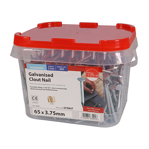 This is an image showing TIMCO Clout Nails - Galvanised - 65 x 3.75 - 2.5 Kilograms TIMtub available from T.H Wiggans Ironmongery in Kendal, quick delivery at discounted prices.