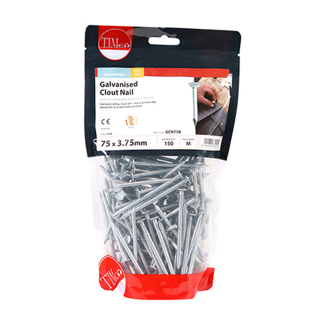 This is an image showing TIMCO Clout Nails - Galvanised - 75 x 3.75 - 1 Kilograms TIMbag available from T.H Wiggans Ironmongery in Kendal, quick delivery at discounted prices.