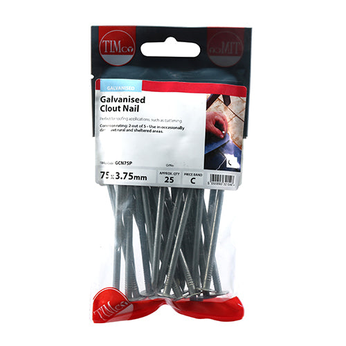 This is an image showing TIMCO Clout Nails - Galvanised - 75 x 3.75 - 25 Pieces TIMpac available from T.H Wiggans Ironmongery in Kendal, quick delivery at discounted prices.