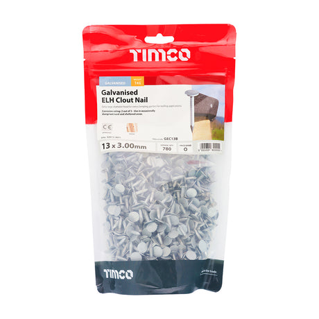 This is an image showing TIMCO Extra Large Head Clout Nails - Galvanised - 13 x 3.00 - 1 Kilograms TIMbag available from T.H Wiggans Ironmongery in Kendal, quick delivery at discounted prices.