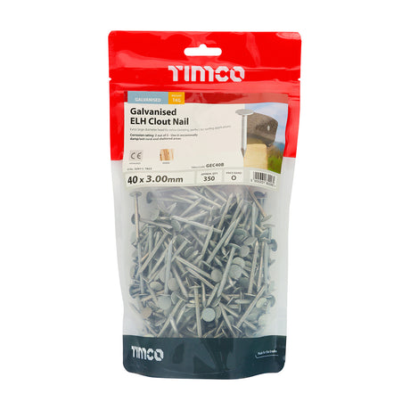 This is an image showing TIMCO Extra Large Head Clout Nails - Galvanised - 40 x 3.00 - 1 Kilograms TIMbag available from T.H Wiggans Ironmongery in Kendal, quick delivery at discounted prices.