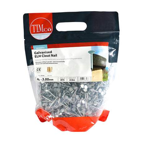 This is an image showing TIMCO Extra Large Head Clout Nails - Galvanised - 40 x 3.00 - 2.5 Kilograms TIMbag available from T.H Wiggans Ironmongery in Kendal, quick delivery at discounted prices.