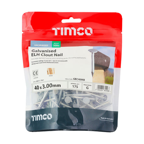 This is an image showing TIMCO Extra Large Head Clout Nails - Galvanised - 40 x 3.00 - 0.5 Kilograms TIMbag available from T.H Wiggans Ironmongery in Kendal, quick delivery at discounted prices.