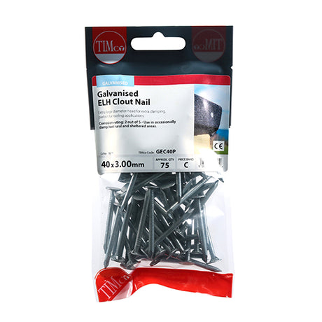 This is an image showing TIMCO Extra Large Head Clout Nails - Galvanised - 40 x 3.00 - 75 Pieces TIMpac available from T.H Wiggans Ironmongery in Kendal, quick delivery at discounted prices.