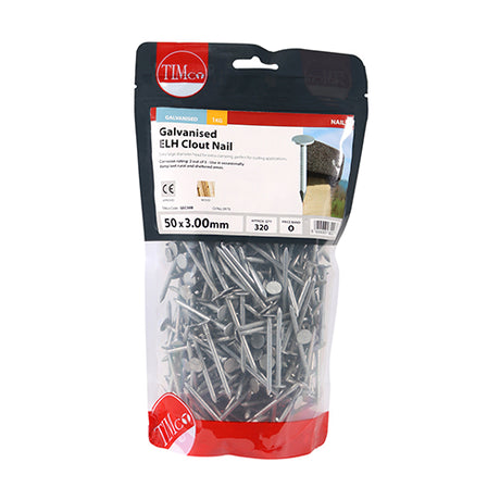 This is an image showing TIMCO Extra Large Head Clout Nails - Galvanised - 50 x 3.00 - 1 Kilograms TIMbag available from T.H Wiggans Ironmongery in Kendal, quick delivery at discounted prices.