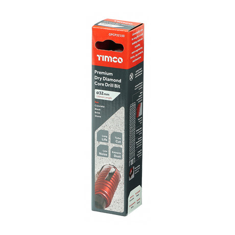 This is an image showing TIMCO Premium Dry Diamond Core Drill Bit - 32 x 150mm - 1 Each Box available from T.H Wiggans Ironmongery in Kendal, quick delivery at discounted prices.