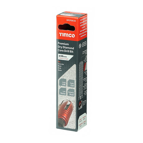 This is an image showing TIMCO Premium Dry Diamond Core Drill Bit - 38 x 150mm - 1 Each Box available from T.H Wiggans Ironmongery in Kendal, quick delivery at discounted prices.