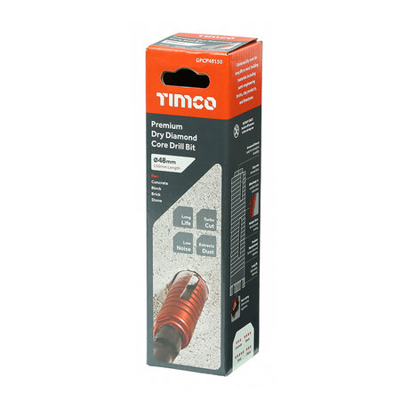 This is an image showing TIMCO Premium Dry Diamond Core Drill Bit - 48 x 150mm - 1 Each Box available from T.H Wiggans Ironmongery in Kendal, quick delivery at discounted prices.
