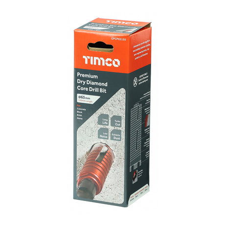This is an image showing TIMCO Premium Dry Diamond Core Drill Bit - 65 x 150mm - 1 Each Box available from T.H Wiggans Ironmongery in Kendal, quick delivery at discounted prices.
